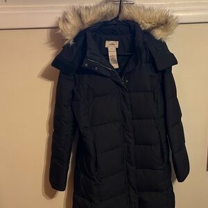 L.L. Bean Black Puffer Jacket with Faux Fur Hood